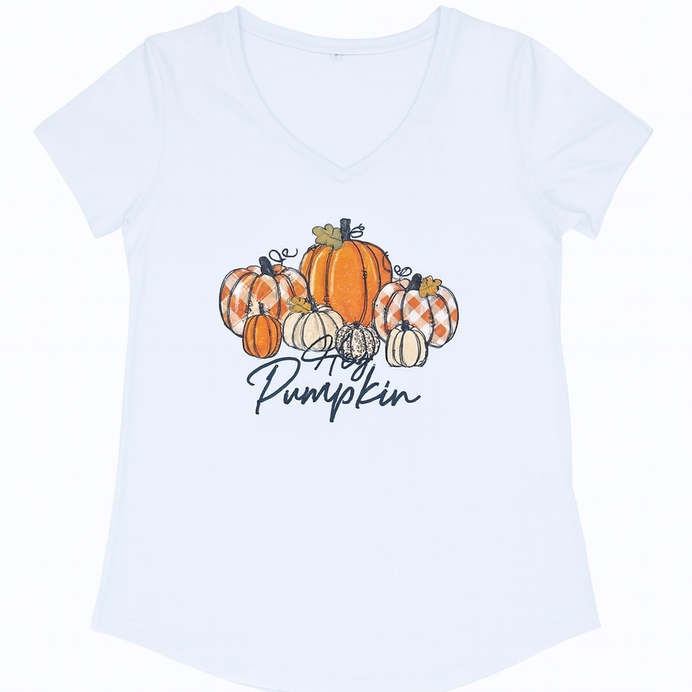 Hey Pumpkin White V-Neck T-Shirt